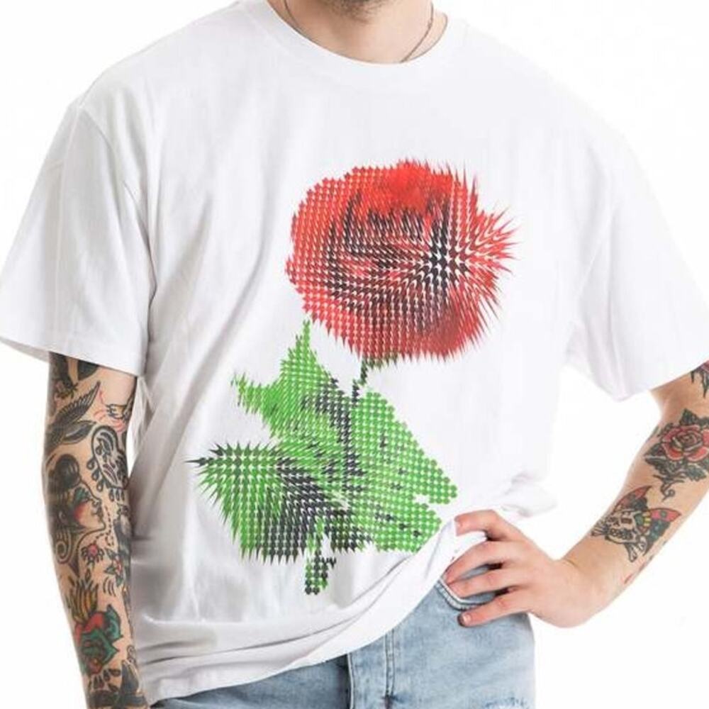Ksubi NWT Pixel Biggie Short Sleeve Tee Tru White Men's Size L Flower Graphic